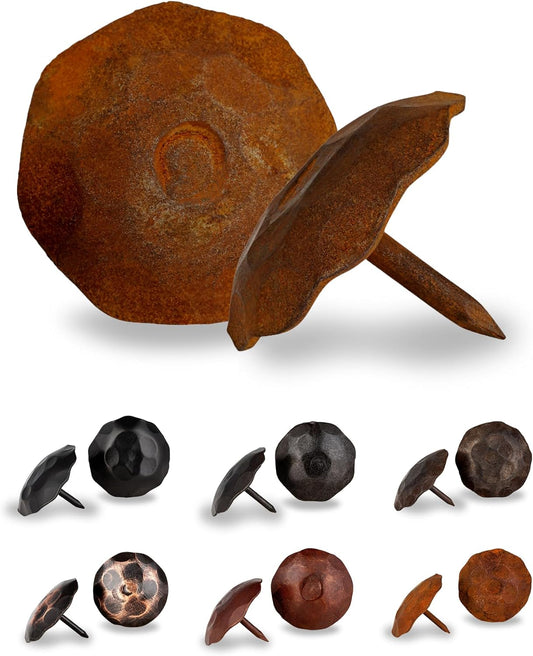 10 Pack 1.25" Round Head Iron Clavos Decorative Nails – Rusted – Handmade Rustic Round Fasteners for Farmhouse Shutters, Faux Wood Beams, Barn Doors, Shutters, Gates – Ornamental Wood Accent