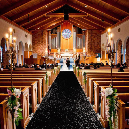 ShinyBeauty 2FTx15FT Black Sequin Glitter Aisle Runner | Sparkle Carpet for Weddings, Proms, Parties, Black Runners Rug