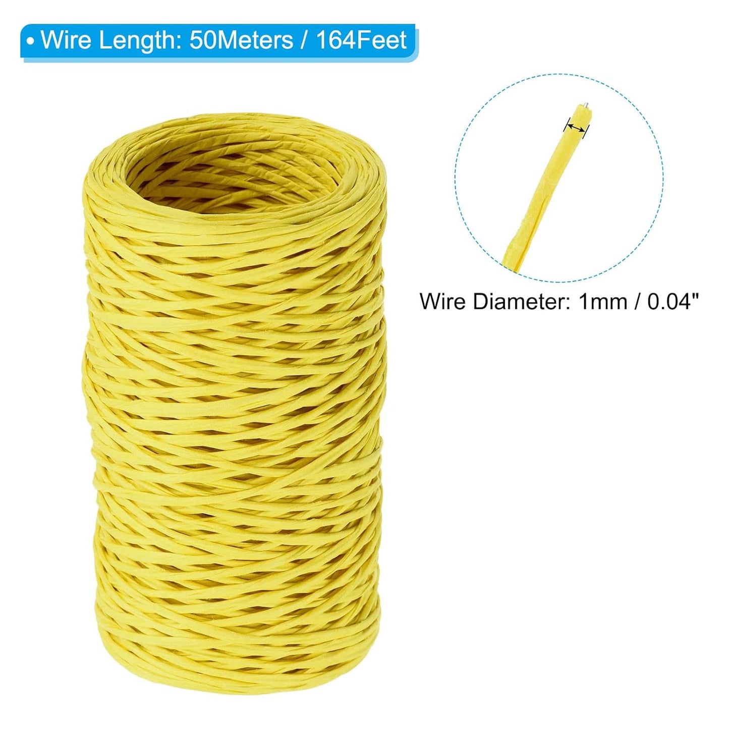 PATIKIL 164 Feet Floral Bind Wire Wrap Twine, 1mm Yellow Paper-Wrapped Iron Wire for Flower Bouquets