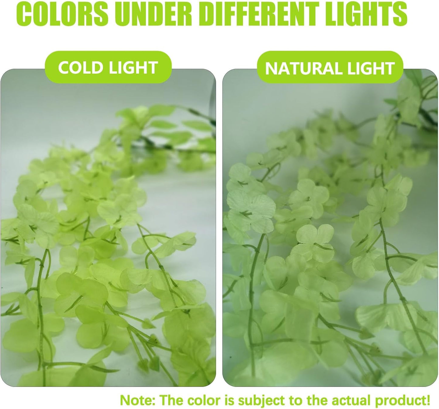 12 Pack Green Wisteria Hanging Flowers, 3.44 Ft Fake Hanging Flowers, Artificial Wisteria Garland Vines for Wedding Room Backdrop Outdoor Patio Garden Decoration