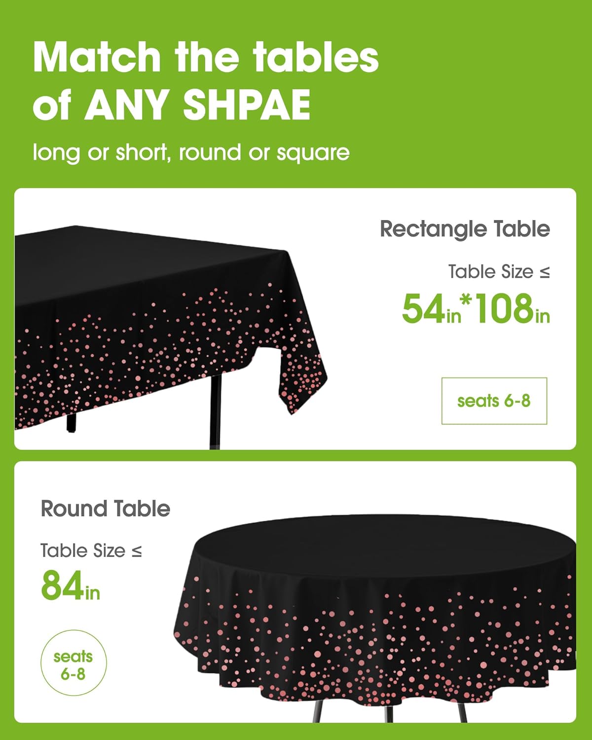 Pureegg Plastic Table Cloth Disposable 10 Pack, 54 x 108 Inch Table Cloths, Graduation Decorations of 2025, Graduation Tablecloths, Rectangle, Plastic Cover, Leakproof & Sturdy, Black and Rose Gold