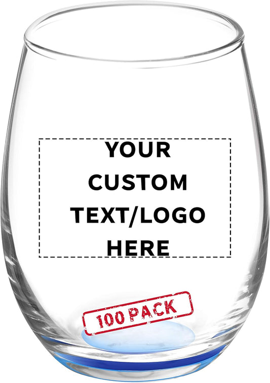 Custom Stemless Wine Glasses by ARC 5.5 oz. Set of 100, Personalized Bulk Pack - Perfect for Hotel, Bar, Restaurant or Lounge - Blue