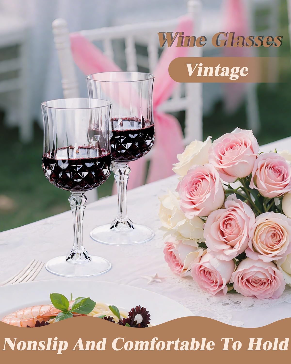 Ciaell 24PCS Plastic Wine Glasses - 7 Oz Plastic Goblets for Party - Clear Vintage Drinking Glasses - Disposable Water Goblets Set for Wedding, Bar, Wine, Beer, Juice, Cocktail, Whiskey