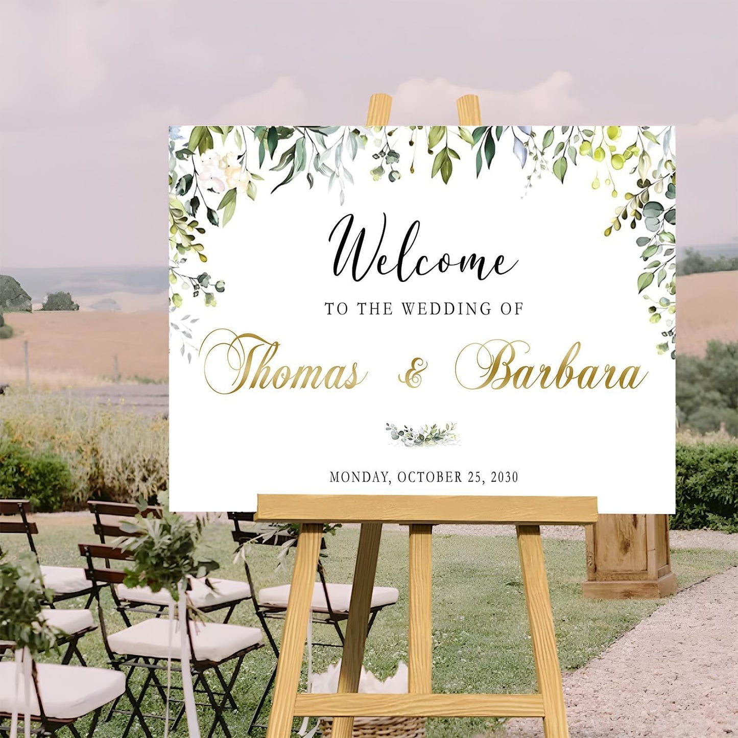 Welcome Sign Wedding, Welcome To Our Beginning Wedding Sign, Greenery Floral Theme Wedding Sign Decoration, Reserved Table Signs For Wedding, Signs For Wedding