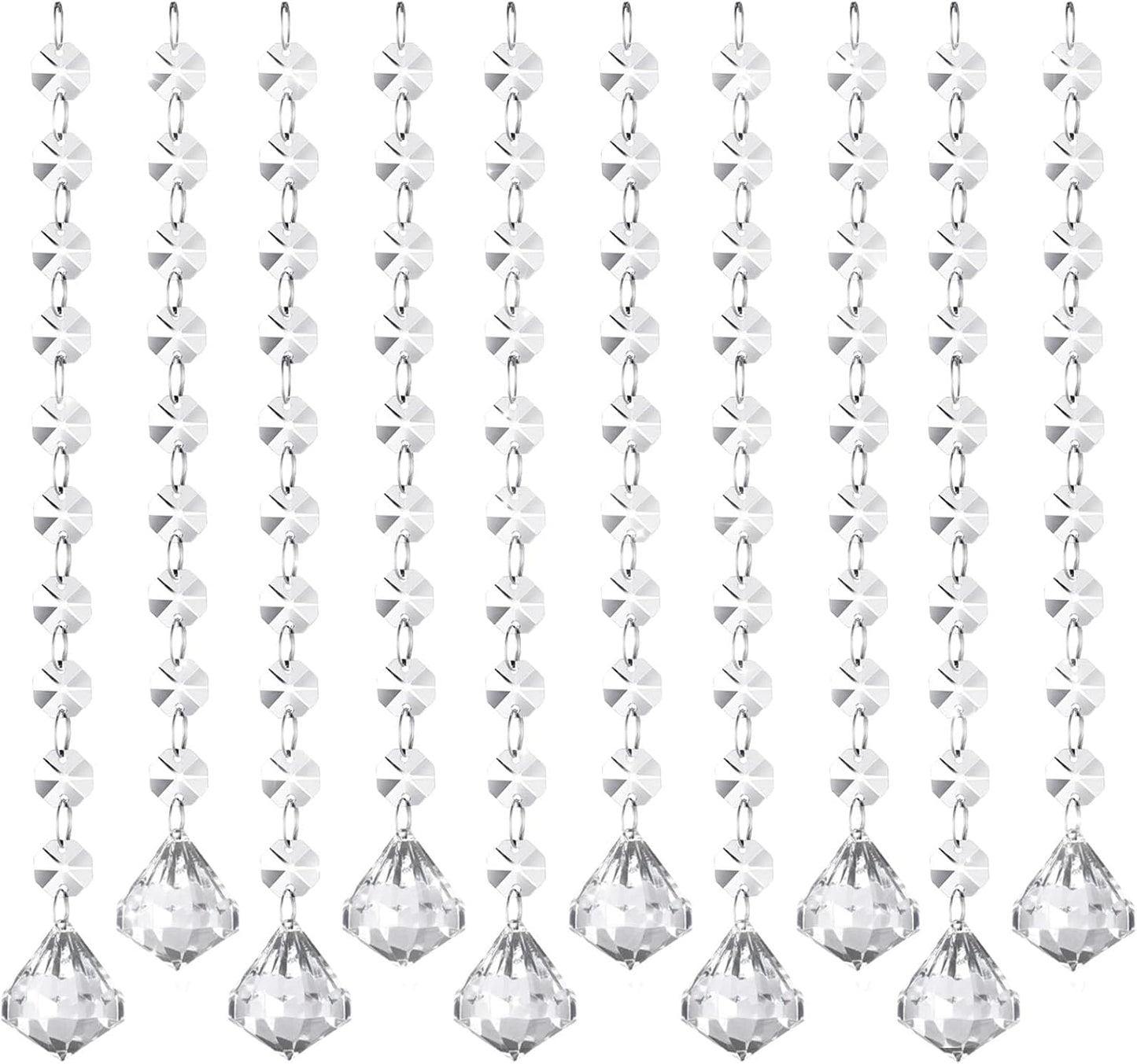 10 PCS Crystal Garland Strands, 33ft Hanging Crystal Strings for Window Curtains Doorway Decorations, Acrylic Clear Diamond Crystal Ornaments for Christmas Tree, Wedding Party Home Chandelier Decor