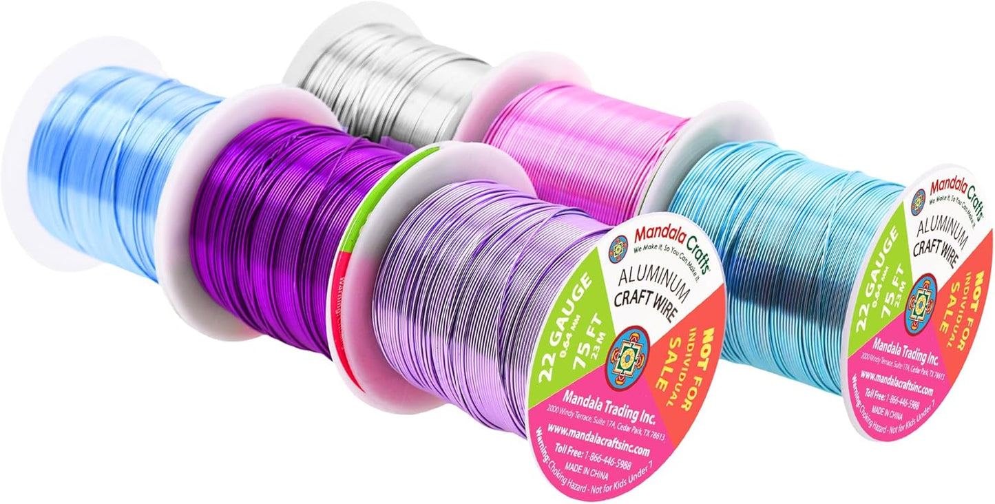 Mandala Crafts 22 Gauge Anodized Aluminum Craft Wire for Jewelry Making - 450 FT Colored Flexible Silver Lavender Purple Pink Ice Blue Turquoise Wire - Bendable for Bonsai Armature Crafting Sculpting