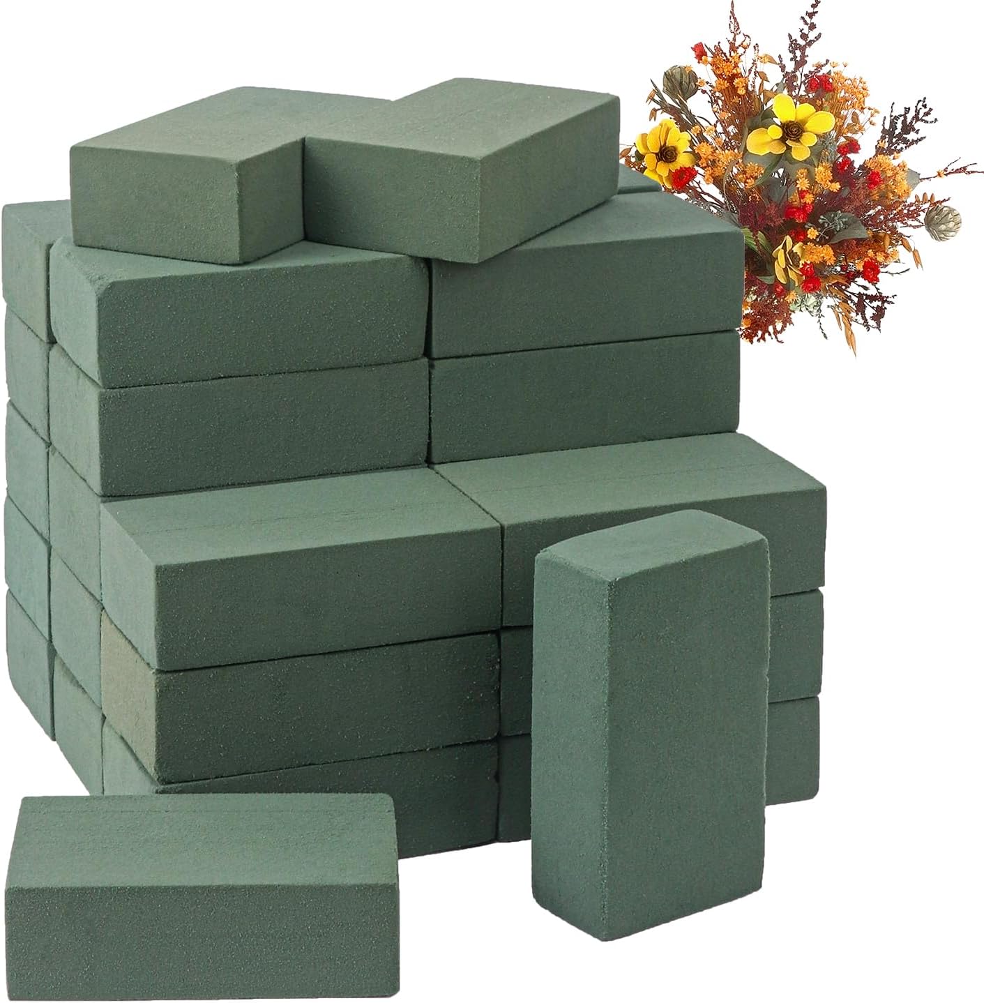 IHDYPPEW 30 PCS Green Floral Foam Blocks, 5.5"L x 3.1"W x 1.7"H Floral Foam for Flower Arrangements, Dry and Wet Florist Foam for Flowers, Flower Foam Bricks for Flowers Business, Outdoor, Weddings