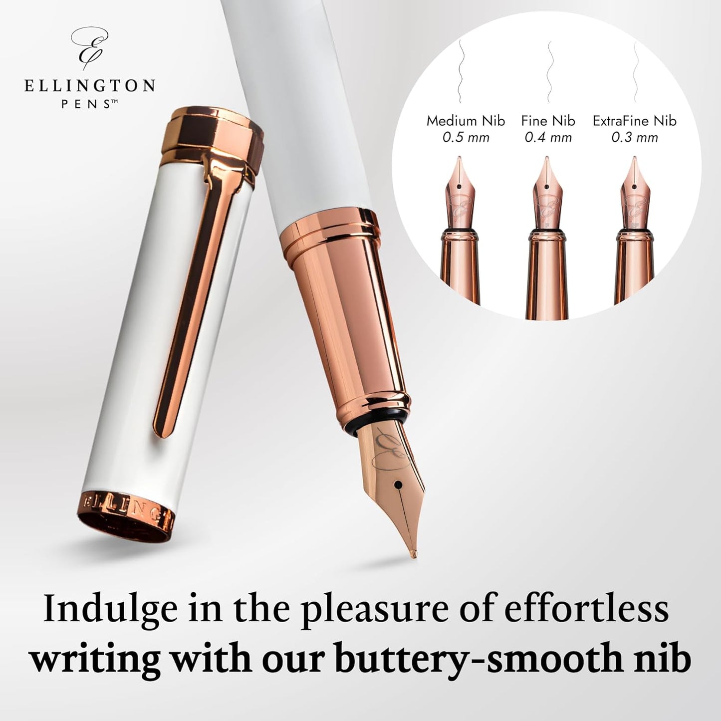 Ellington Pens Luxury Fountain Pen Set- Fountain Pens for Writing - Smooth Medium Nib - Includes Refillable Ink Converter, 3 Ink Cartridges [Black & Blue], Gift Box - Elegant Calligraphy