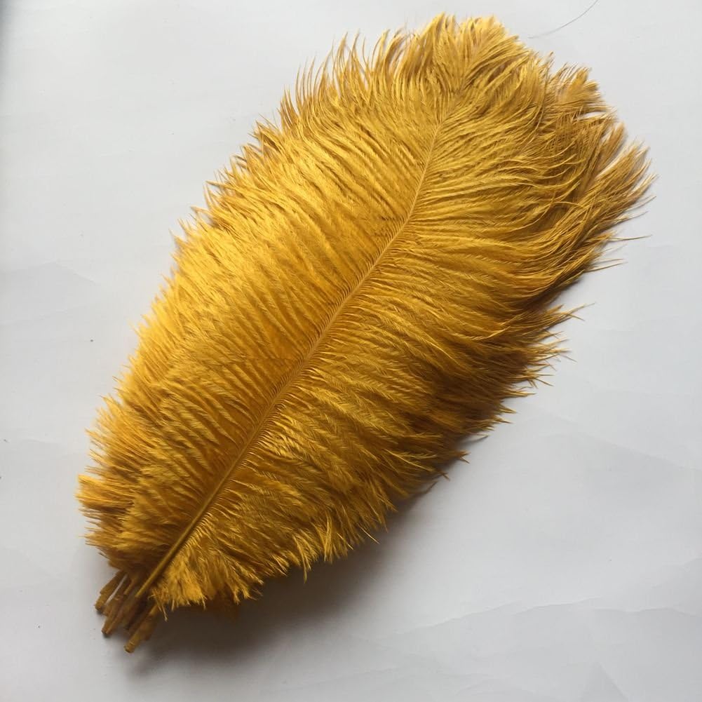 Sowder 14-16inch(35-40cm) Ostrich Feathers Plume for Wedding Centerpieces Home Decoration Pack of 10pcs(Golden)