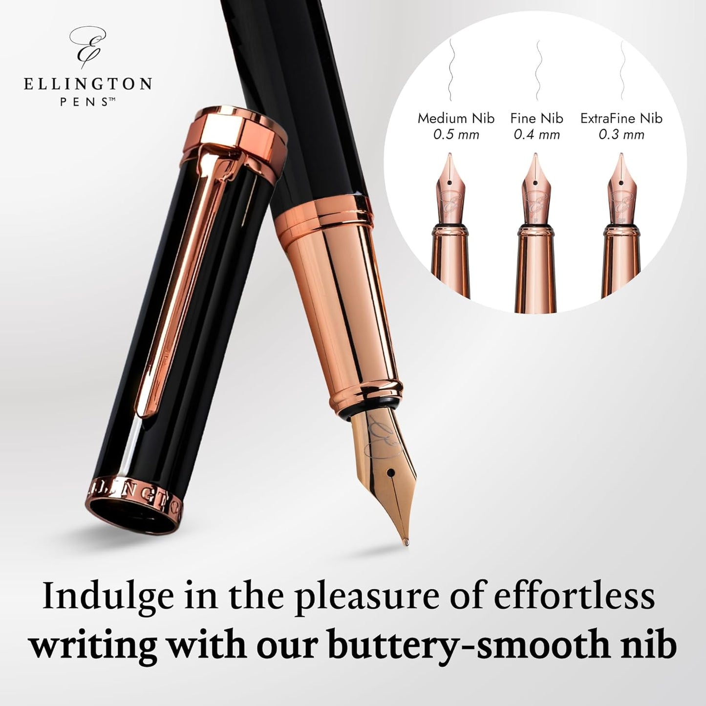 Ellington Pens Luxury Fountain Pen Set- Fountain Pens for Writing - Smooth Extra Fine Nib - Includes Refillable Ink Converter, 3 Ink Cartridges [Black & Blue], Gift Box - Elegant Calligraphy