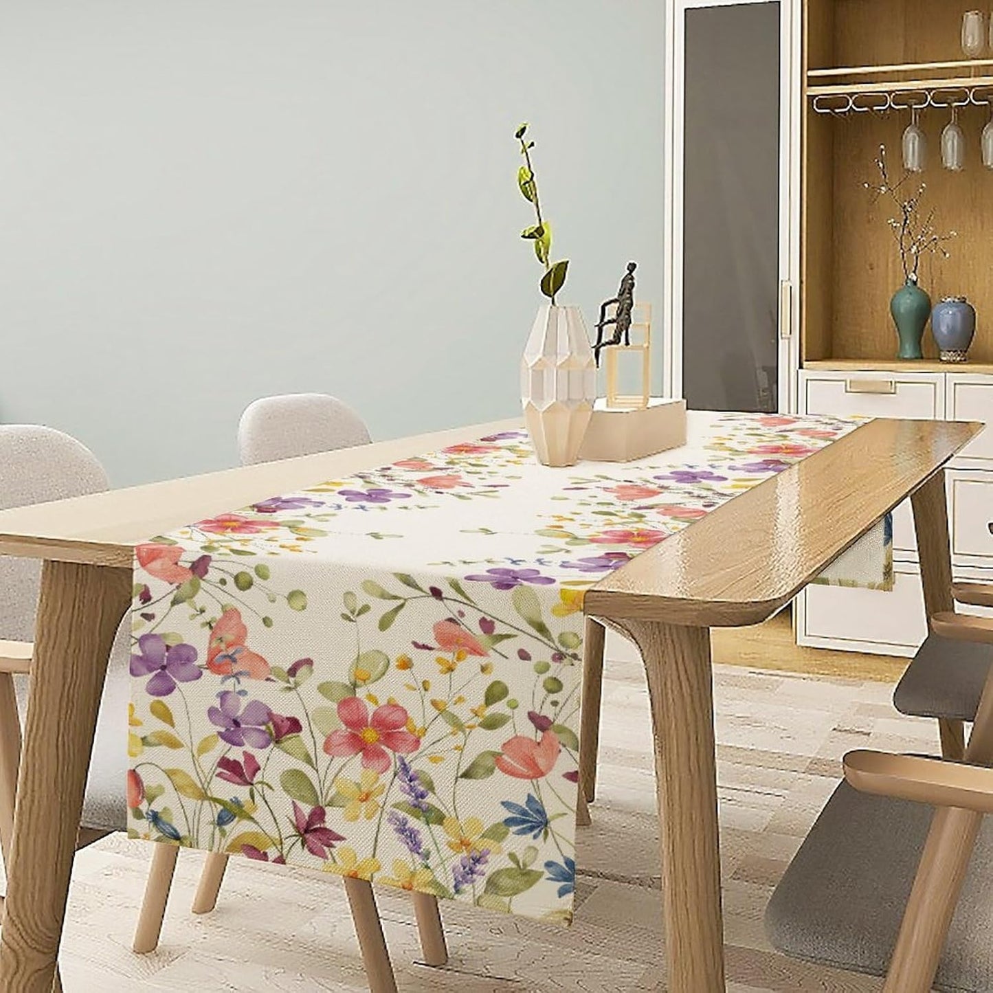 Floral Table Runner,Flowers Plant Print Spring Table Runner for Kitchen Dining Table Decoration for Home Party Decor 13x120 Inch