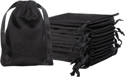 QIANF 12pcs Black Velvet Drawstring Bags 4x6 inches Velvet Cloth Gift Bags Small Jewelry Pouches for Storage Wedding Party Favor Christmas