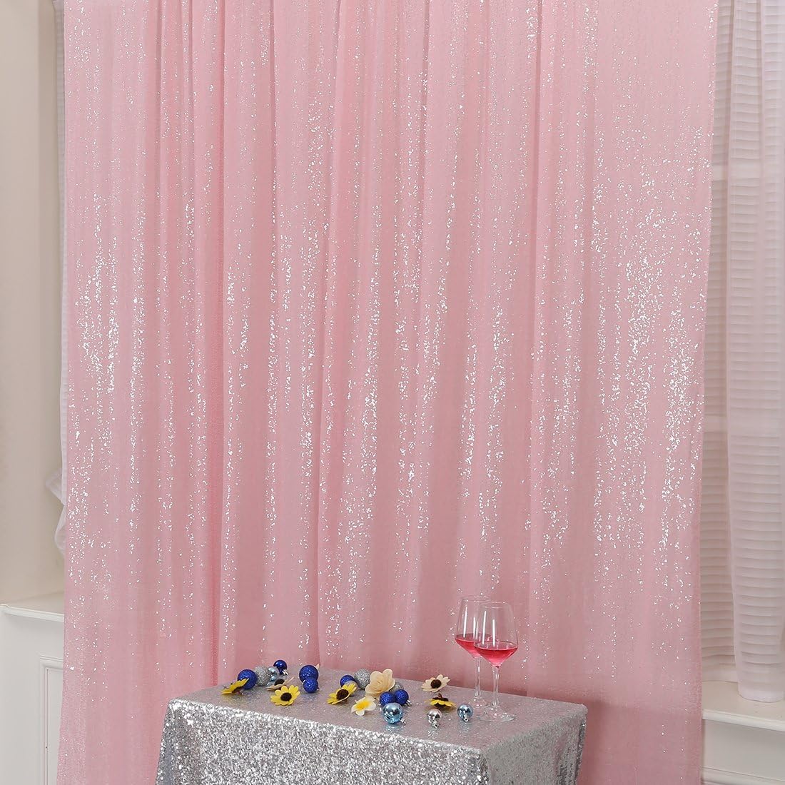 Poise3EHome Pink Sequin Backdrop, 10Ft x 10Ft Glitter Photography Background Curtains for Party Baby Shower Wedding Birthday Christmas Thanksgiving Halloween Decoration