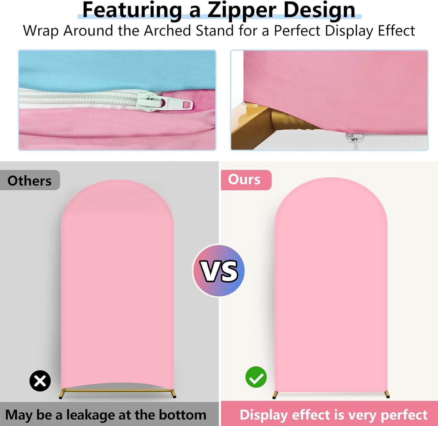 HEMMOTOP 7.2 ft Arch Backdrop Cover (One Piece Double Color), Pink and Blue Spandex Arch Stand Covers, Fabric Stretchy Background for Balloon Arches, Wedding, Birthday Party, Baby Shower