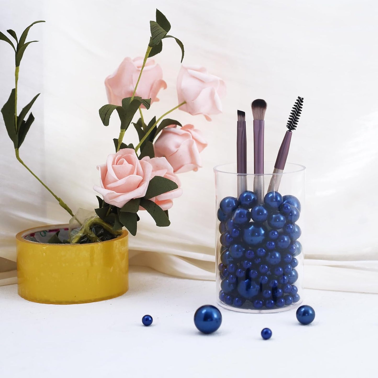 260Pcs Navy Blue Glossy Beads for Centerpiece Decor, Artifical Pearls Vase Filler, No Hole Round Pearl Beads for Wedding Birthday Christmas Party Home Decor(18mm 14mm 6mm)