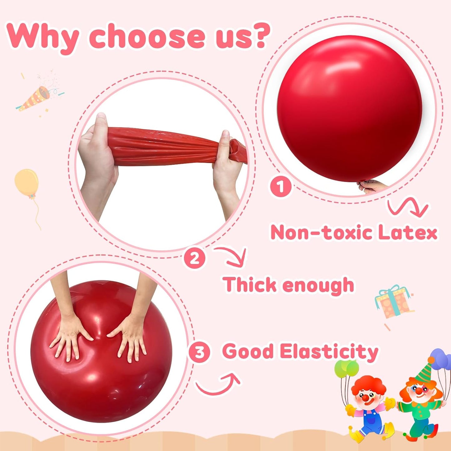 Giant 36 inch Jumbo Red Balloons - 4pcs Latex Balloons for Birthday, Wedding, Photo Shoot, Christmas Decoration