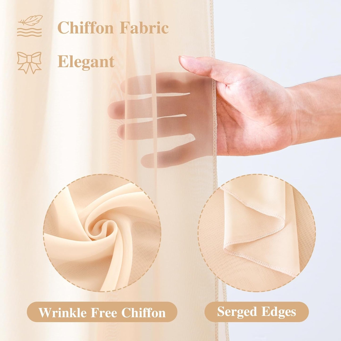 Wedding Arch Draping Fabric,1 Panel 29" x 18Ft Champagne Sheer Chiffon Curtain Drapes 6 Yards for Wedding Ceremony Birthday Party Decoration