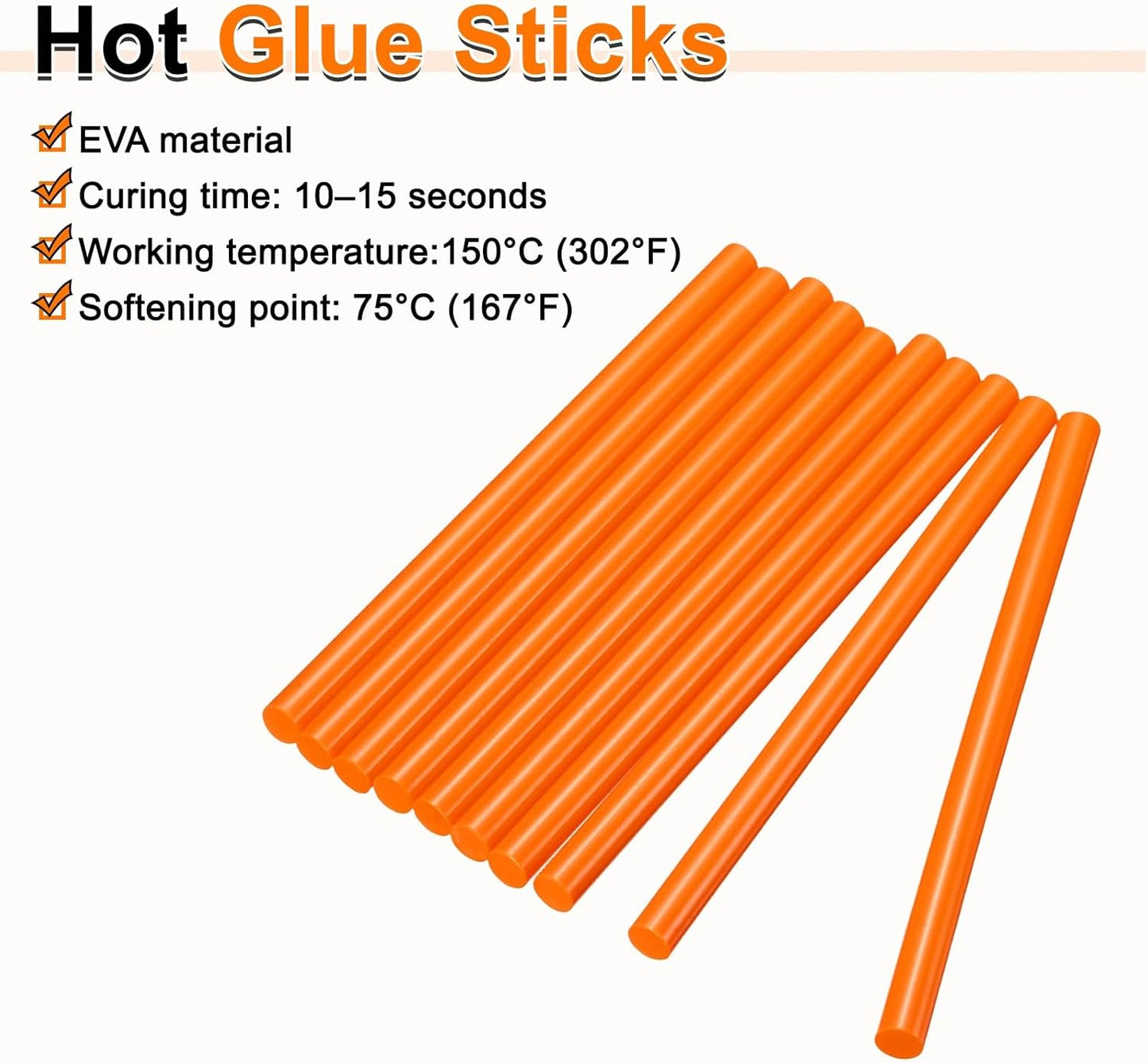 HARFINGTON 10pcs Hot Glue Sticks 0.43" Dia x 3.94" Long EVA Mini Hot Melt Adhesive Glue Stick for Hot Melt Gun Wood Plastic Glass Flowers Fabrics Foam, Orange