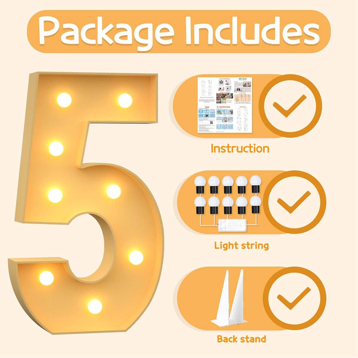 Marquee Numbers 3 Feet Tall Large Light Up Numbers 5th 15th 25th Five is A Vibe Birthday Decorations Girl Boy Big Yellow Light Outdoor Anniversary Decorations Balloon Arch Kit Party Backdrop 5