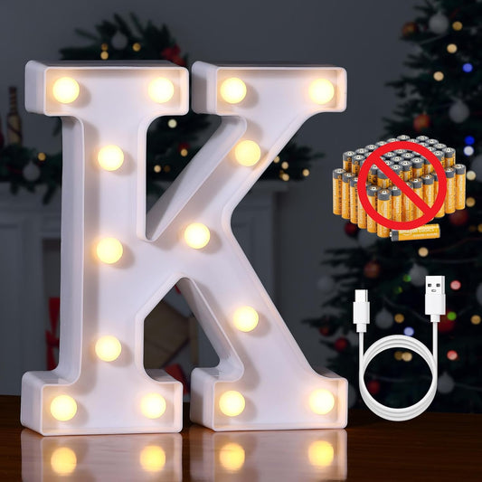 Foaky Rechargeable LED Letter Lights Sign Marquee Light Up Letters Sign for Night Light Wedding/Birthday Party Christmas Lamp Home Bar Decoration (K)
