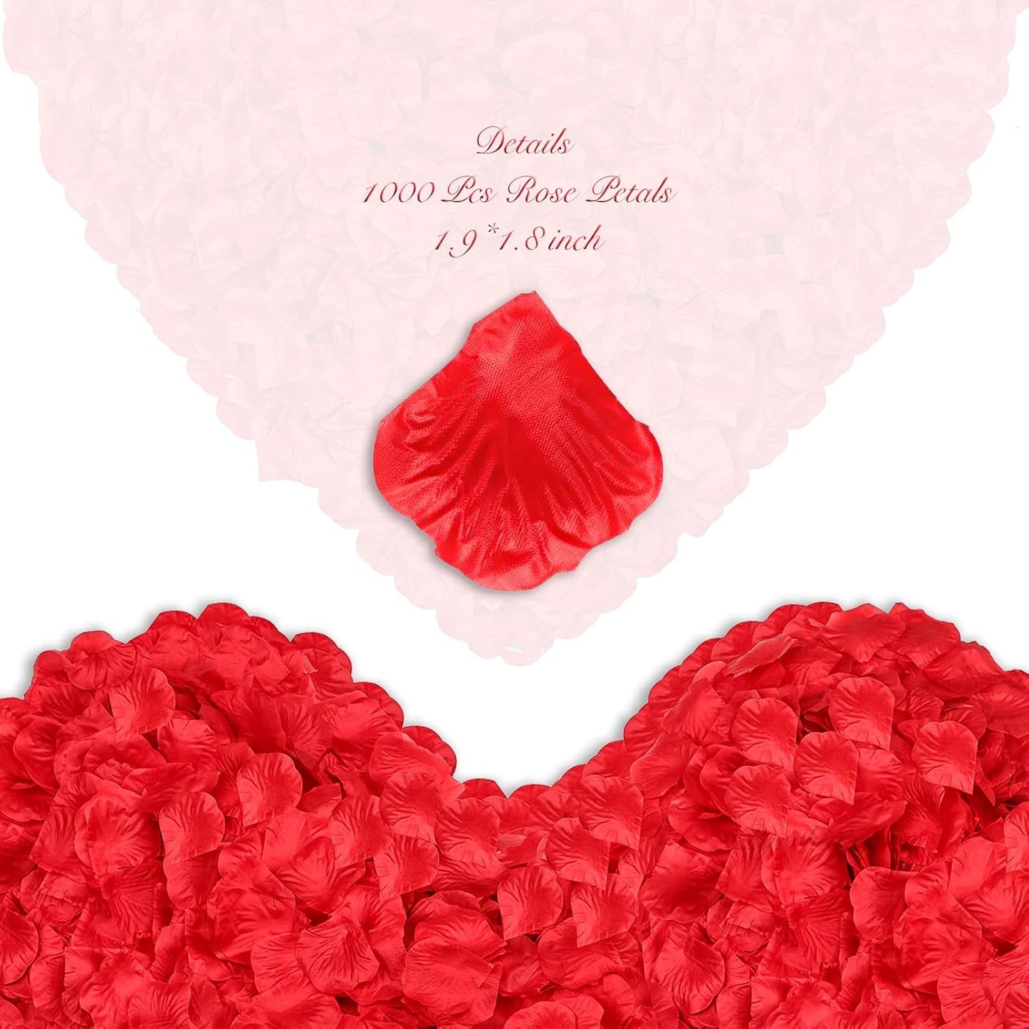 1000Pieces Rose Petals, Artificial Flower Petals Fake Rose Petals Silk Red Rose Petals for Romantic Night,Wedding,Proposal Anniversary Flower Decorations (Red)