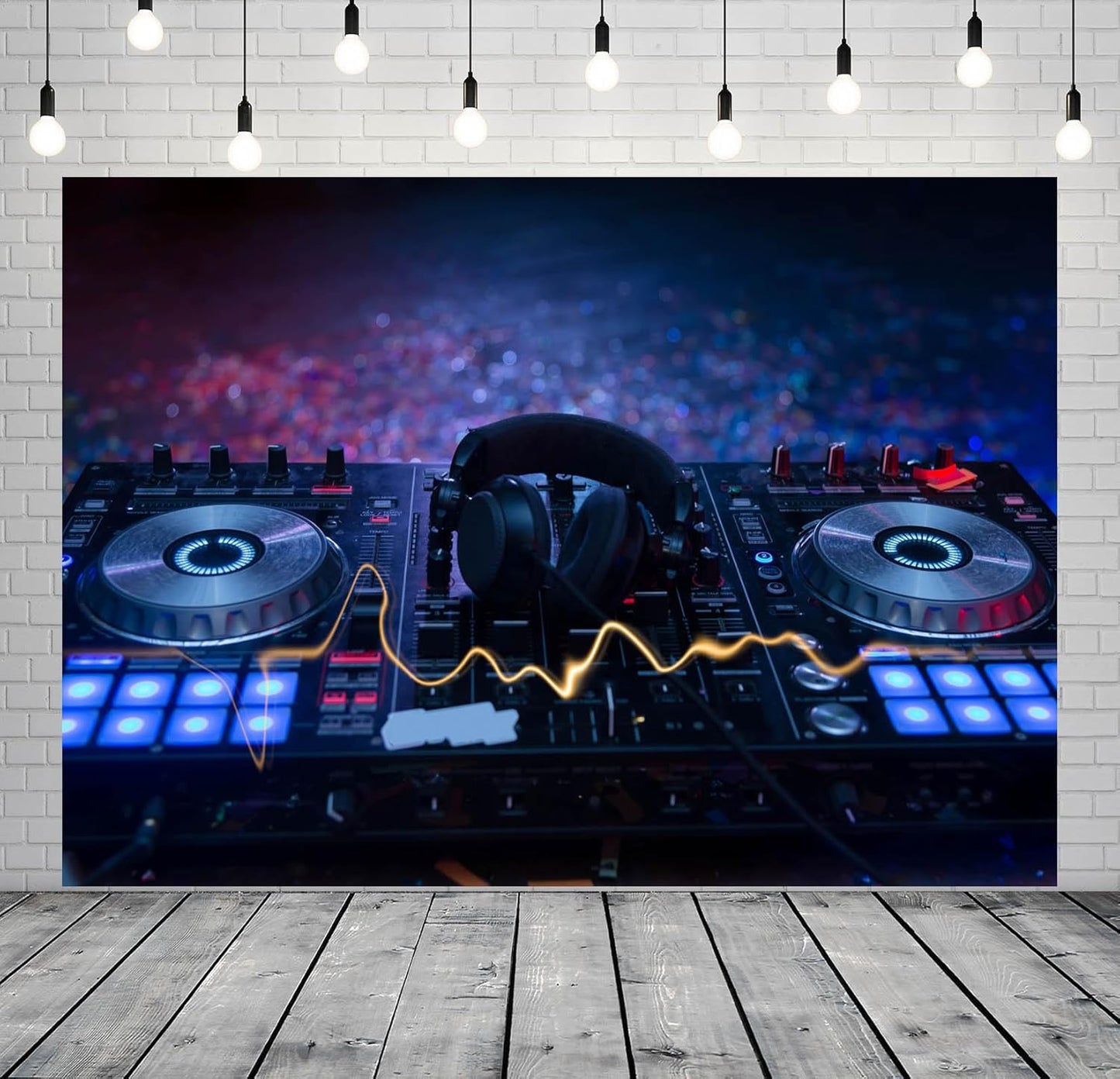 CORFOTO 10x8ft Fabric Dj Mixer with Headphones Backdrop Photography Dj Sound Equipment in Dark Background Musical Dance Disco Party Decorations Live Concert Stage Photoshoot Booth Studio Props