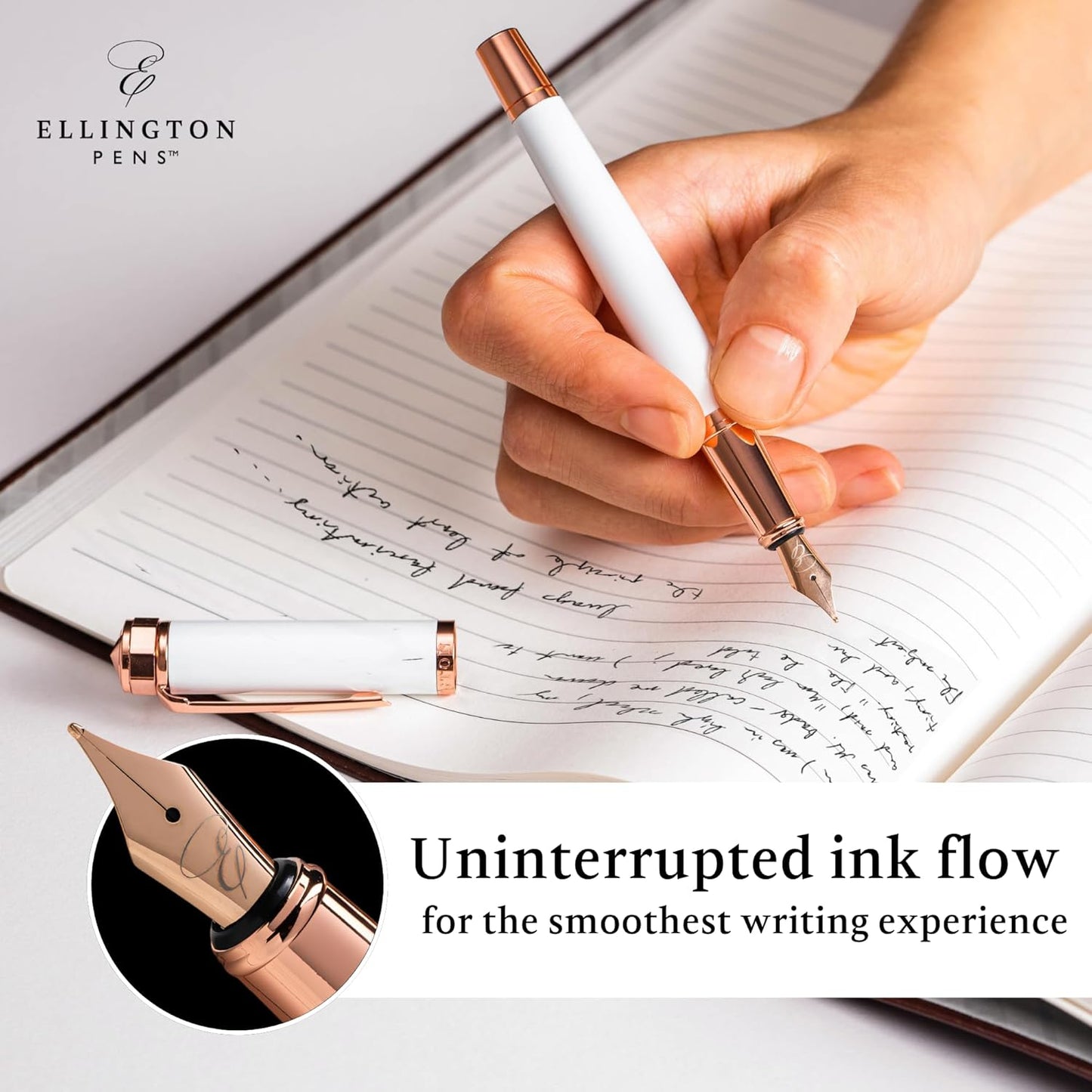 Ellington Pens Luxury Fountain Pen Set- Fountain Pens for Writing - Smooth Fine Nib - Includes Refillable Ink Converter, 3 Ink Cartridges [Black & Blue], Gift Box - Elegant Calligraphy