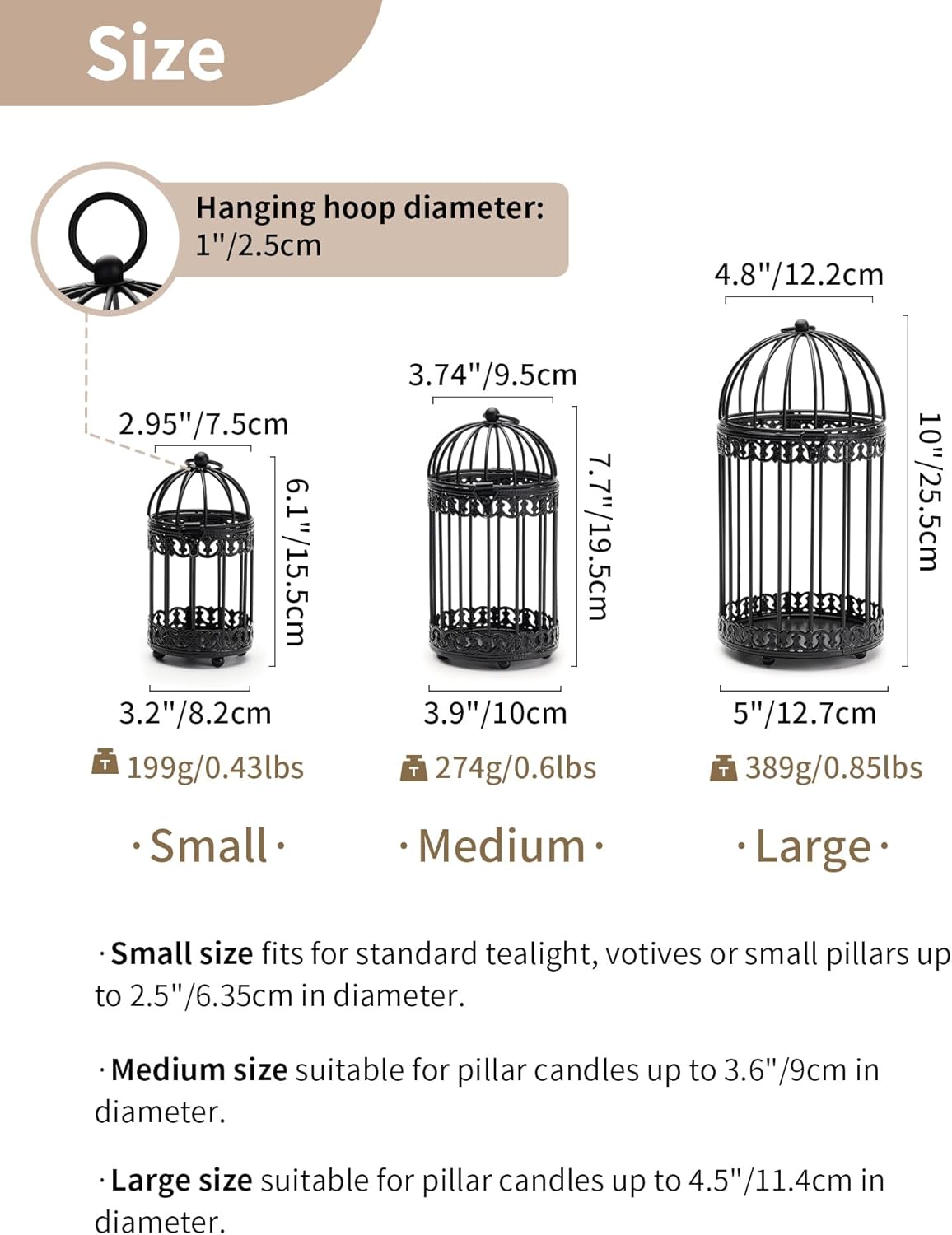 NUPTIO Decorative Bird Cages for Centerpiece: Black Vintage Bird Cage Hanging Lantern Set of 3 - Metal Birdcage Pillar Candle Holders for Halloween Party Table Fireplace Decor