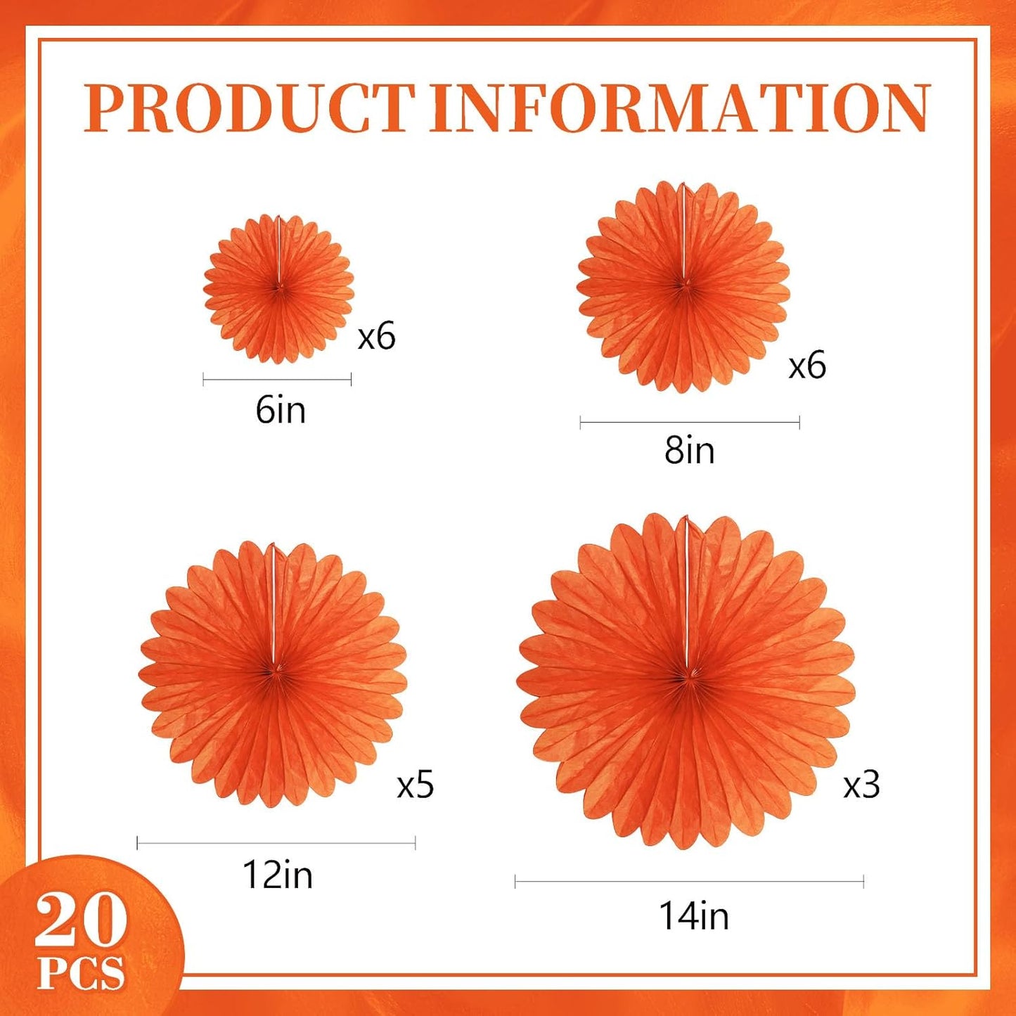 20 Pcs Orange Hanging Paper Fan, Hanging Honeycomb Round Paper Fans for Weddings, Birthdays, Christmas, Baby Showers, Classroom, Events Ceiling Party Supplies Decorations