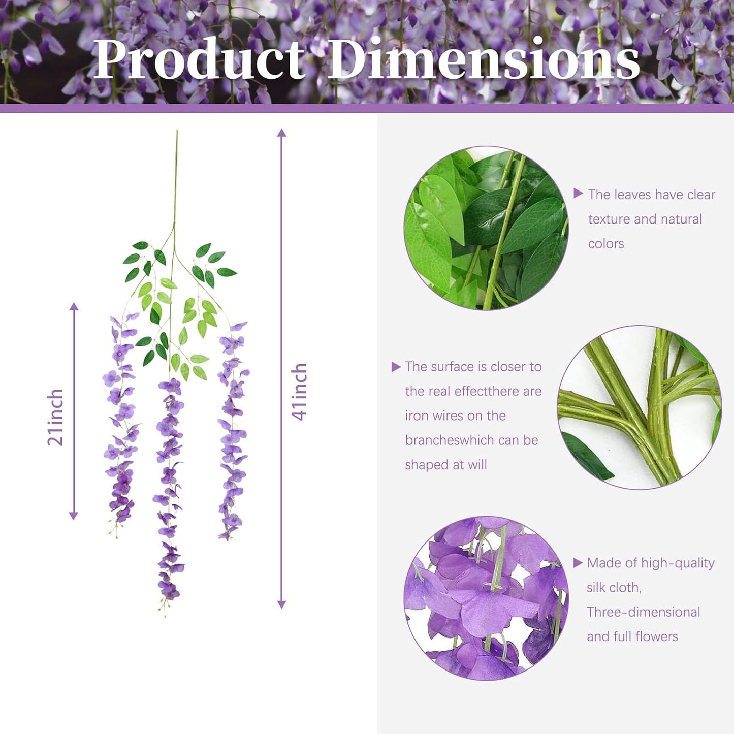 5 Pack Purple Wisteria Hanging Flowers, 3.44 Ft Fake Hanging Flowers, Artificial Wisteria Garland Vines for Wedding Room Backdrop Outdoor Patio Garden Decoration