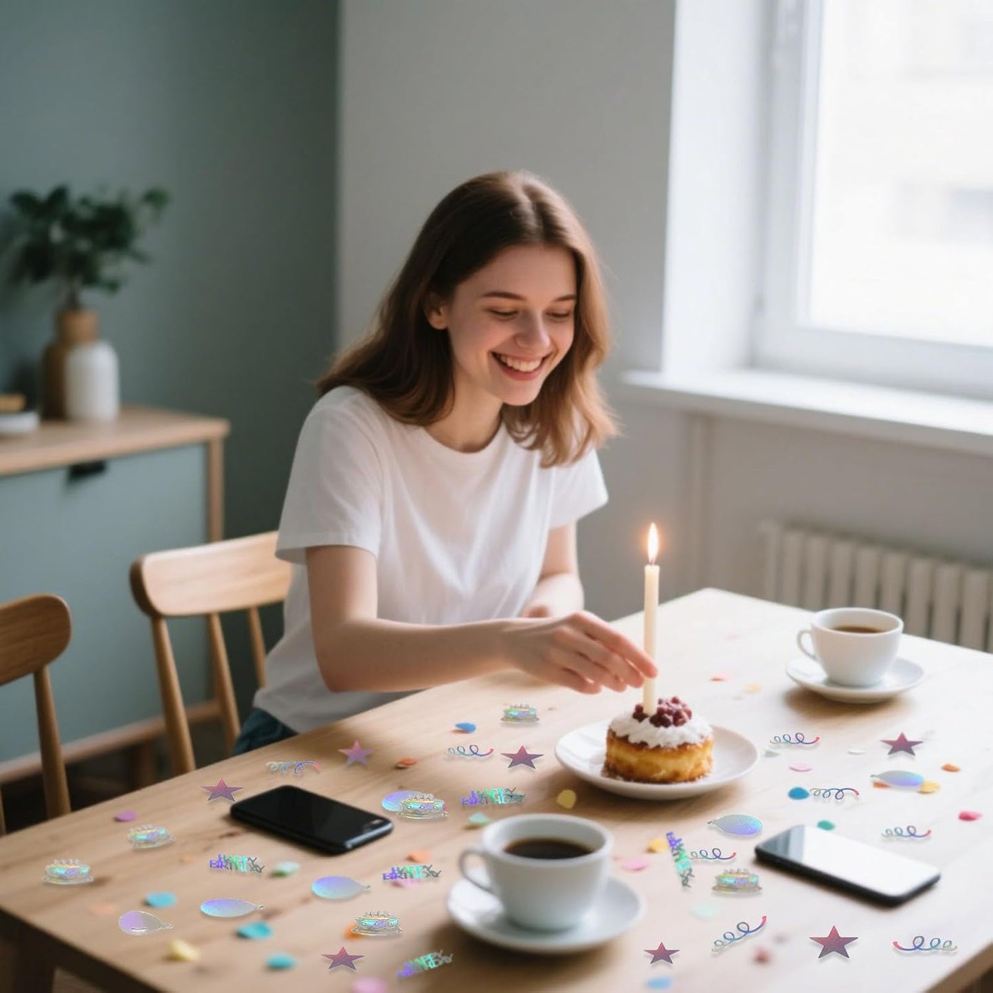 Iridescent Happy Birthday Confetti, Birthday Party Confetti Metallic Foil Sprinkles Confetti Decorations for Kids Adult Party Baby Shower Decor, DIY Arts and Crafting