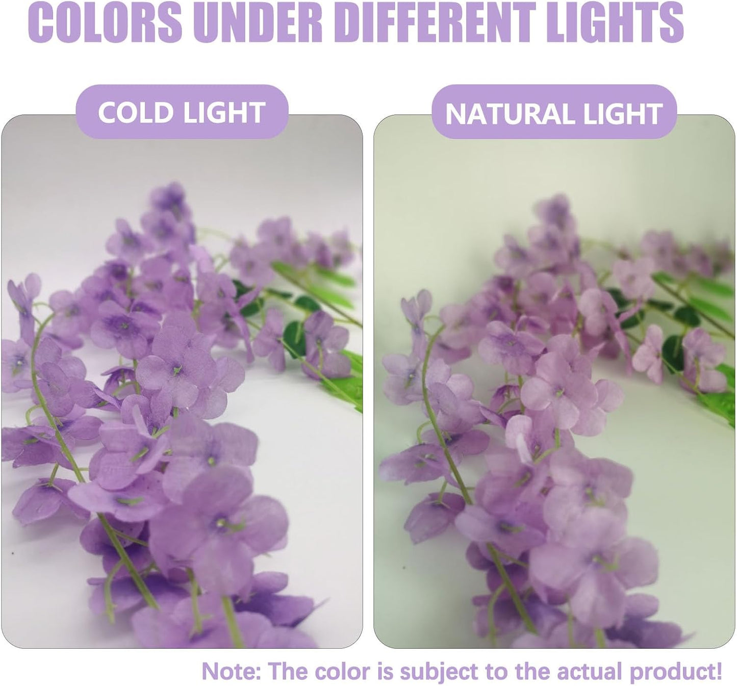 24 Pack Light Purple Wisteria Hanging Flowers, 3.4 Ft Fake Hanging Flowers, Artificial Wisteria Garland Vines for Wedding Room Backdrop Outdoor Patio Garden Decoration