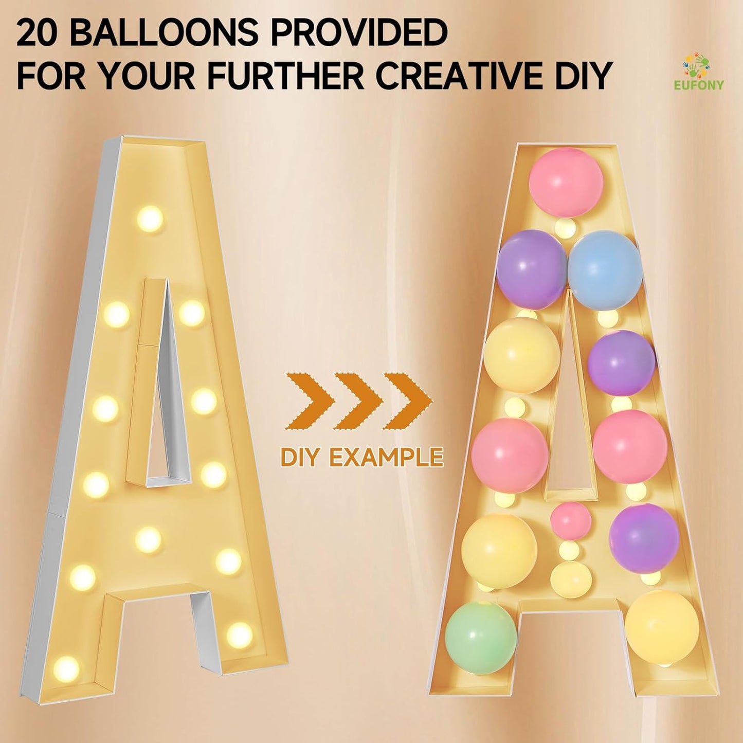 EUFONY Marquee Letters 4 Feet Tall, 4 FT Marquee Light Up Letters, Giant Light Up Letters 4FT for Birthday Party Baby Shower Gender Reveal Graduation Prom Decorations, Letter W with LED Lights DIY Kit