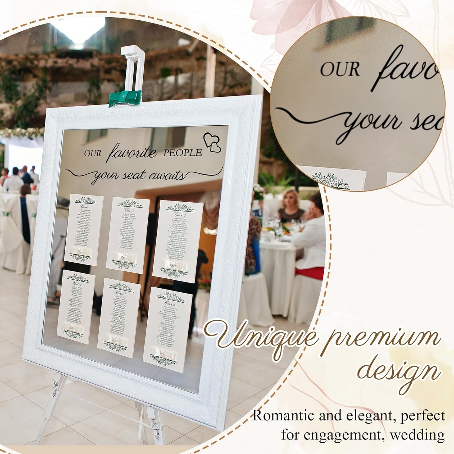 3 Pcs Wedding Seating Chart Decal Stickers DIY Our Favorite People Your Seat Awaits Vinyl Decal Wedding Sign Decor Seating Chart Board Mirror Stickers(Black)