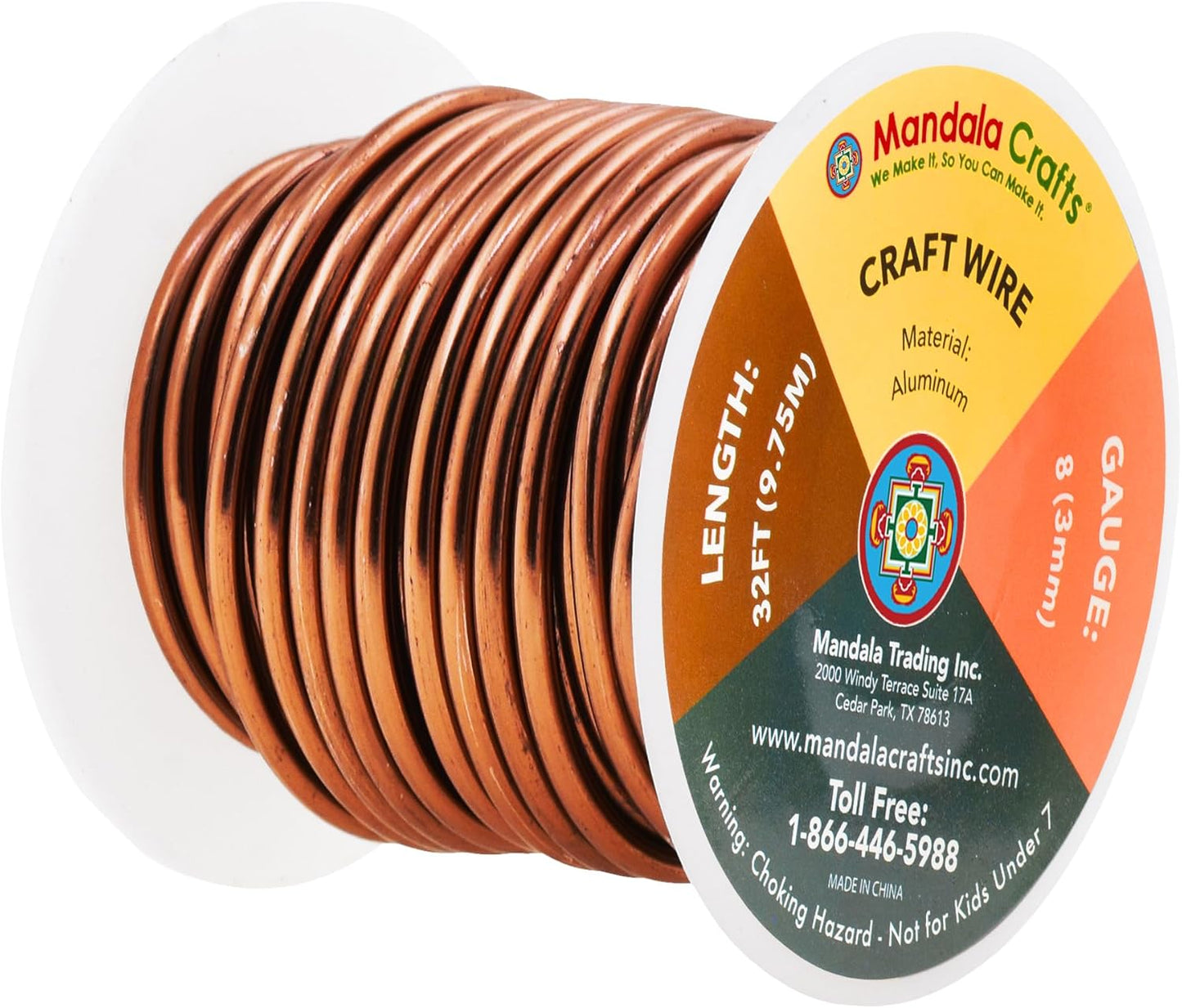 Mandala Crafts 8 Gauge Anodized Aluminum Craft Wire for Jewelry Making - 32 FT Colored Flexible Brown Wire - Bendable for Bonsai Armature Crafting Sculpting