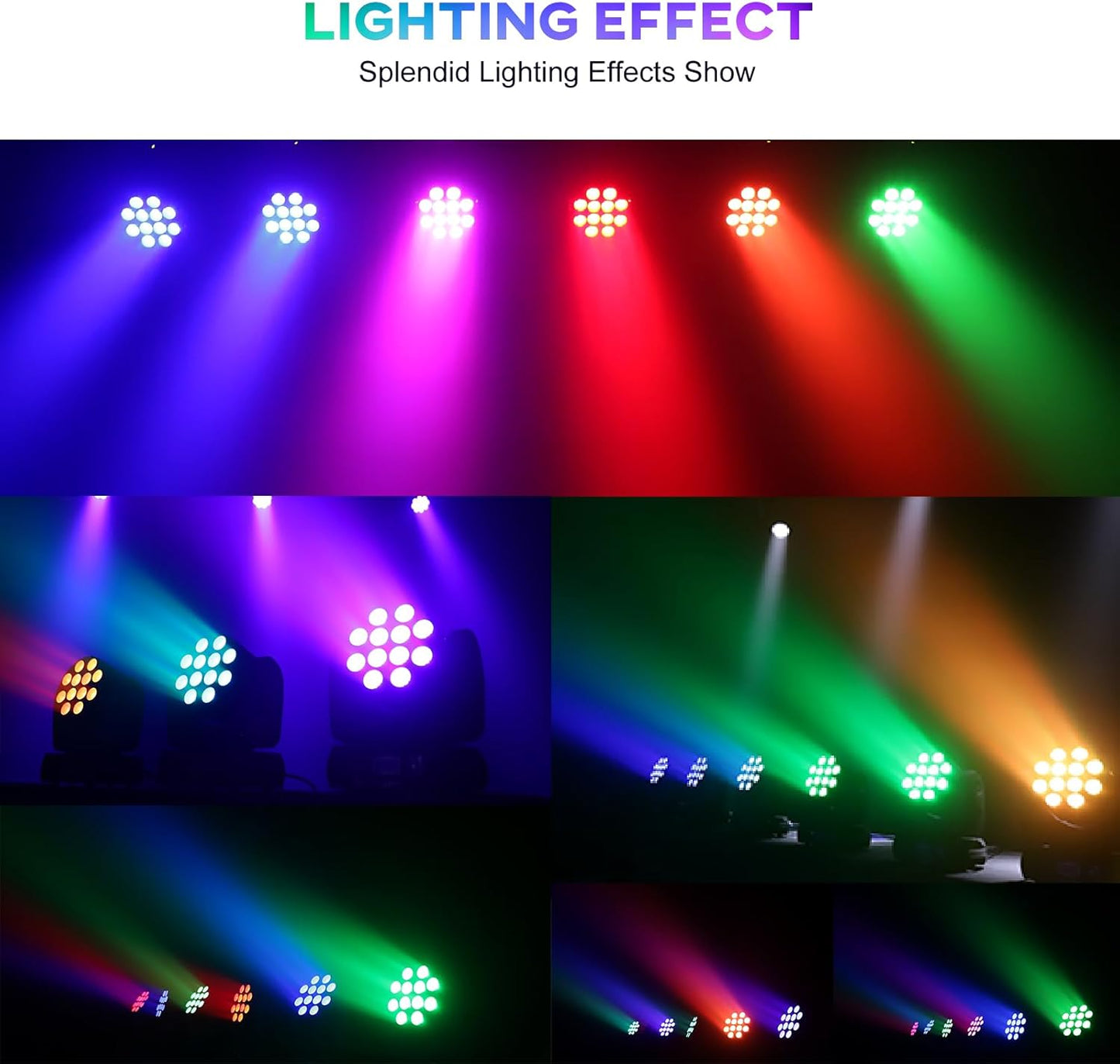 Moving Head Light Beam Wash 12x12W LED Stage Lighting RGBW 4in1 Professional DMX 512 Strobe Effect Sound Activated DJ Lights for DJ Night Clubs Disco KTV Bar Show (1 Pack)