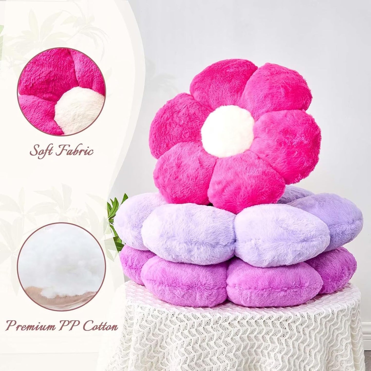 Purple Flower Plush Throw Pillow, Cute Decorative Flower Shaped with Faux Rabbit Fur, 19.6" Soft Throw Pillow for Bedroom Living Room