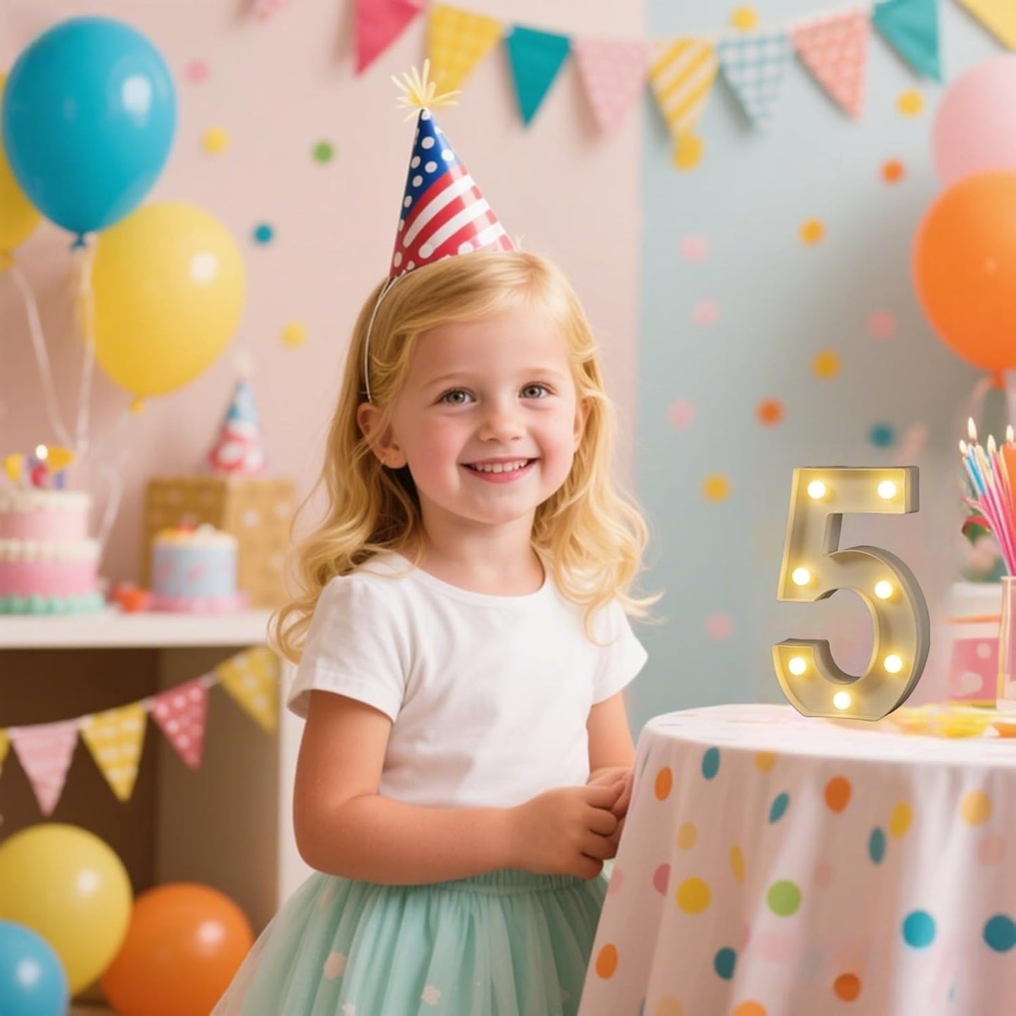 Foaky Decorative Led Marquee Light Up Number, Marquee Light Up Number Sign for Night Light Wedding Birthday Party Christmas Home Bar Decoration Number(5)