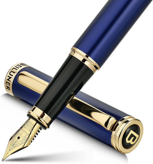 BEILUNER Blue Fountain Pen,Stunning Luxury Pens with 24K Gold Finish, Gorgeous 24K Gilded Nib(Fine), Trustworthy Pen Gift for Men&Women -Ink Converter-Elegant, Graduation,Nice Pen for Writing