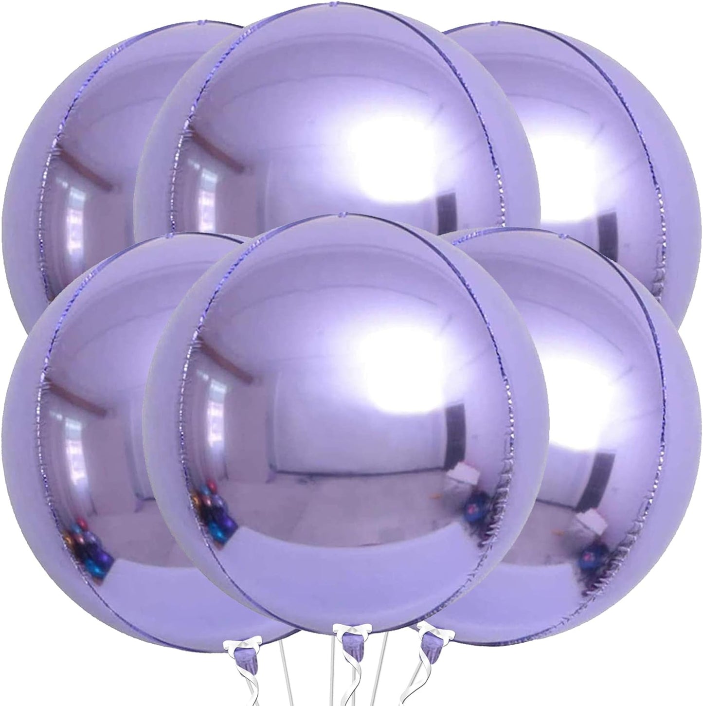KatchOn, Big Purple Mylar Balloons - 22 Inch, Pack of 6 | Round 4D Metallic Lavender Balloon for Purple Party Decorations | Metallic Balloons for Anniversary | Unicorn, Mermaid Birthday Decorations