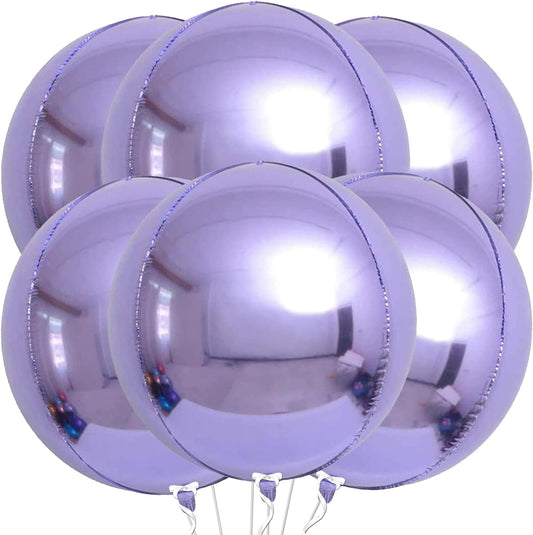 KatchOn, Big Purple Mylar Balloons - 22 Inch, Pack of 6 | Round 4D Metallic Lavender Balloon for Purple Party Decorations | Metallic Balloons for Anniversary | Unicorn, Mermaid Birthday Decorations