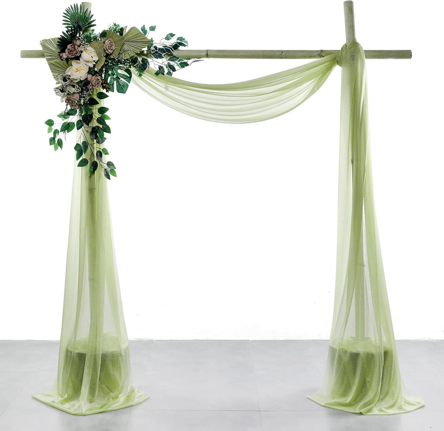 VDS Pack of 4 Panel (30 Inch X 20 Feet) Wedding Arch Draping Fabric Sheer Chiffon Fabric Drapery for Wedding Ceremony Reception Swag Backdrop Canopy Chuppah ARBO Altars Decoration (Sage Green)