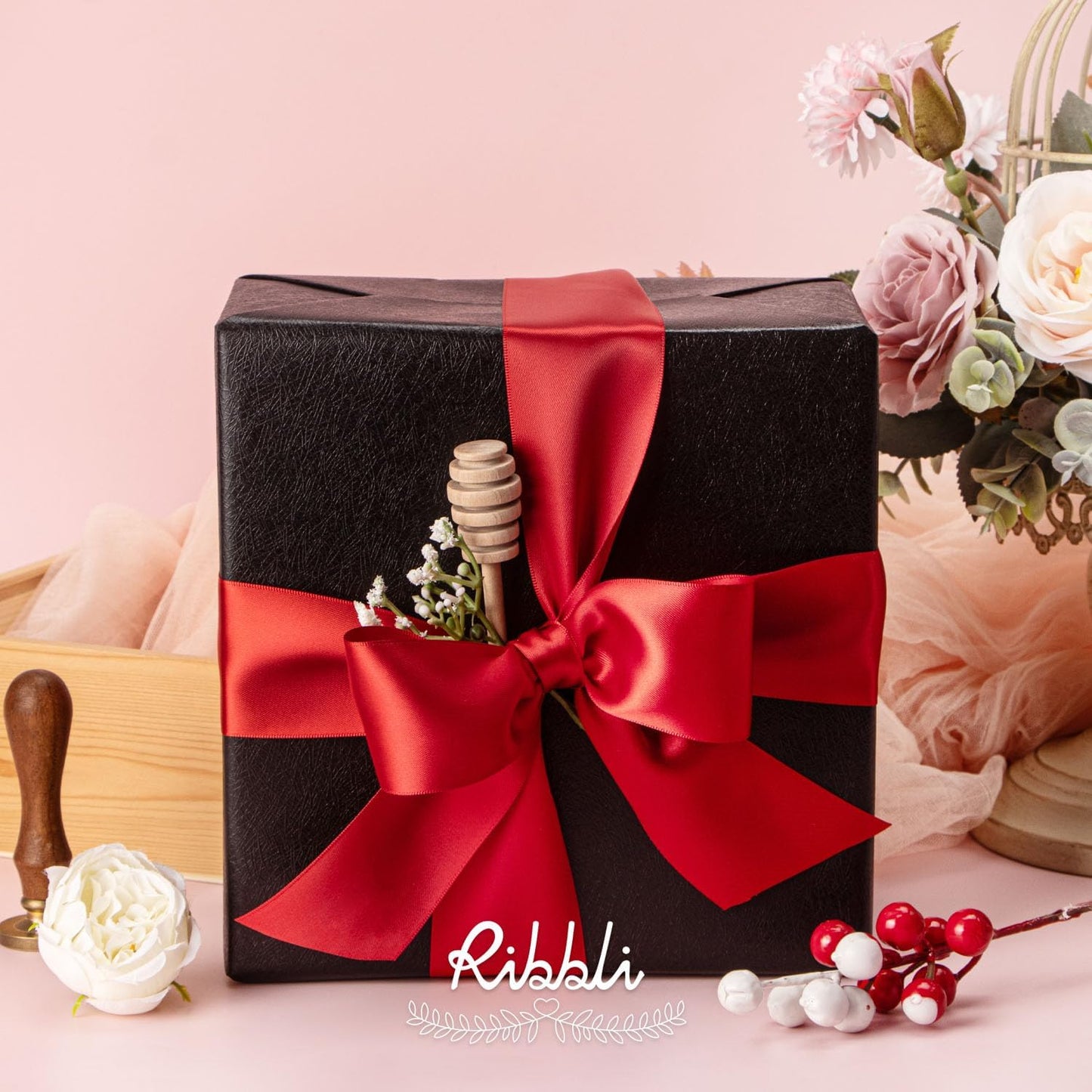 Ribbli Red Double Faced Satin Ribbon, 2” x Continuous 10 Yards,Use for Bows Bouquet,Christmas Gift Wrapping,Floral Arrangement