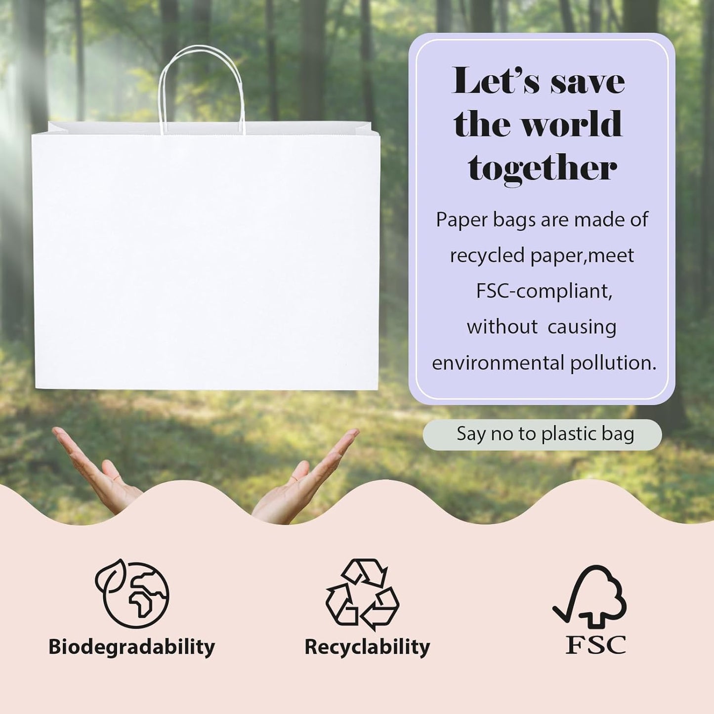 GSSUSA Large Paper Gift Bags 16x6x12'' 25Pcs White Paper Bags with Handles, Shopping Bag for Small Business, Sturdy Kraft Paper, for Boutique, Party Favor Bag, Valentine's Day Craft