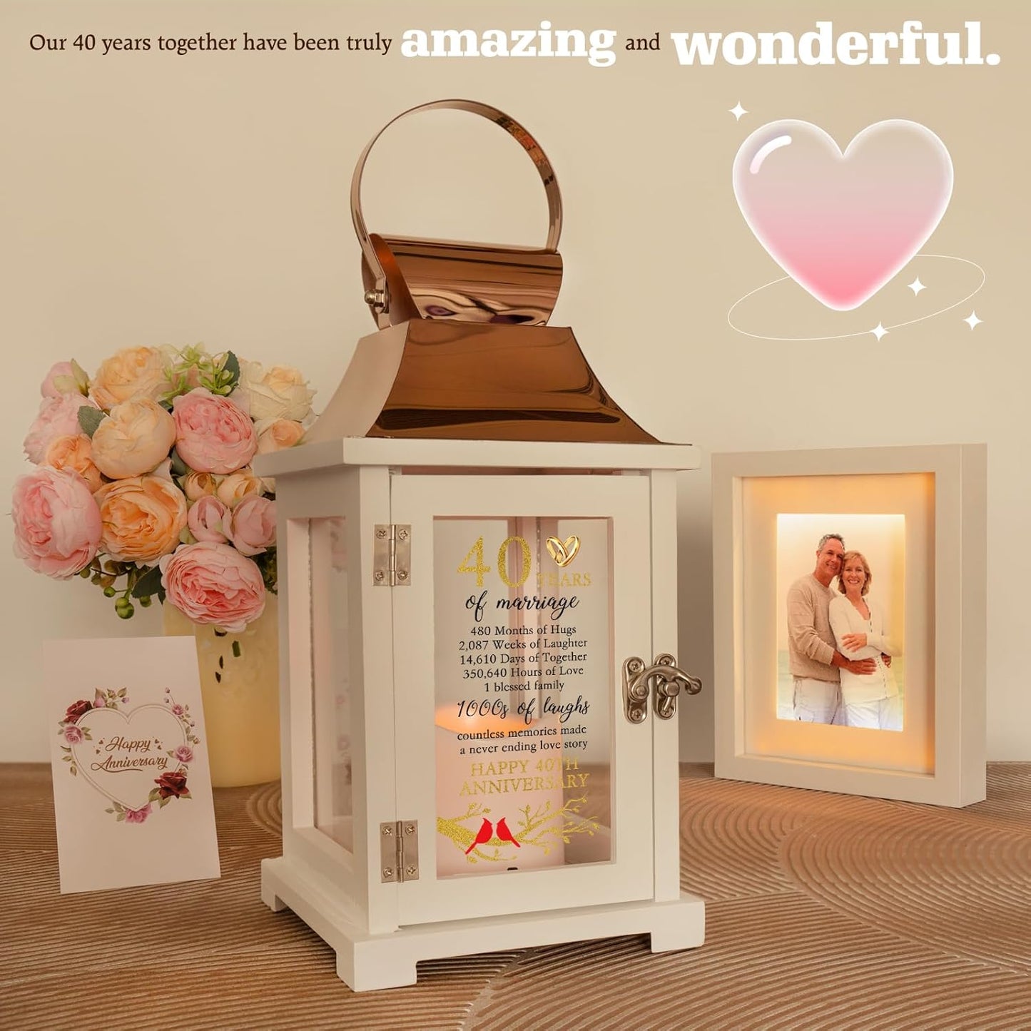 40th Wedding Anniversary Lantern 40th Anniversary Wedding Gifts for Couple Parents Husband Wife Grandparents, Happy 40th Anniversary Decoration