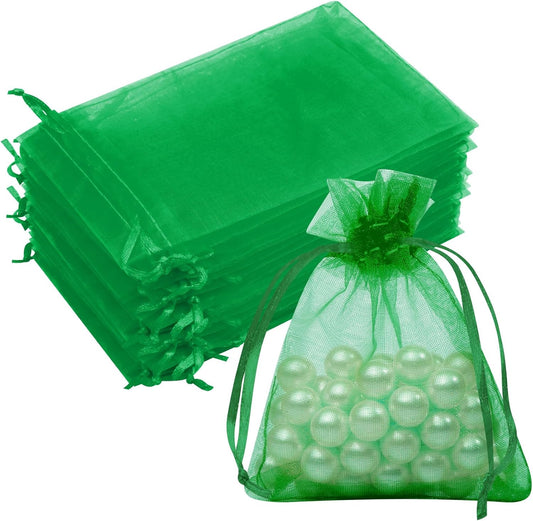 50 Pcs 3x4 Inch Christmas Green Organza Bags, Mesh Bags Drawstring Small Pouch Bag for Christmas Gift Party Favor Wedding