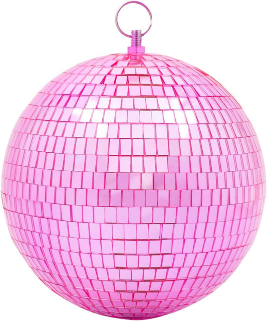 Mirror Disco Ball Decor with Hanging Ring 8" Large Pink Disco Ball Ornament for Disco Party Decorations,70s Theme Party, DJ, Wedding, Birthday,Christmas