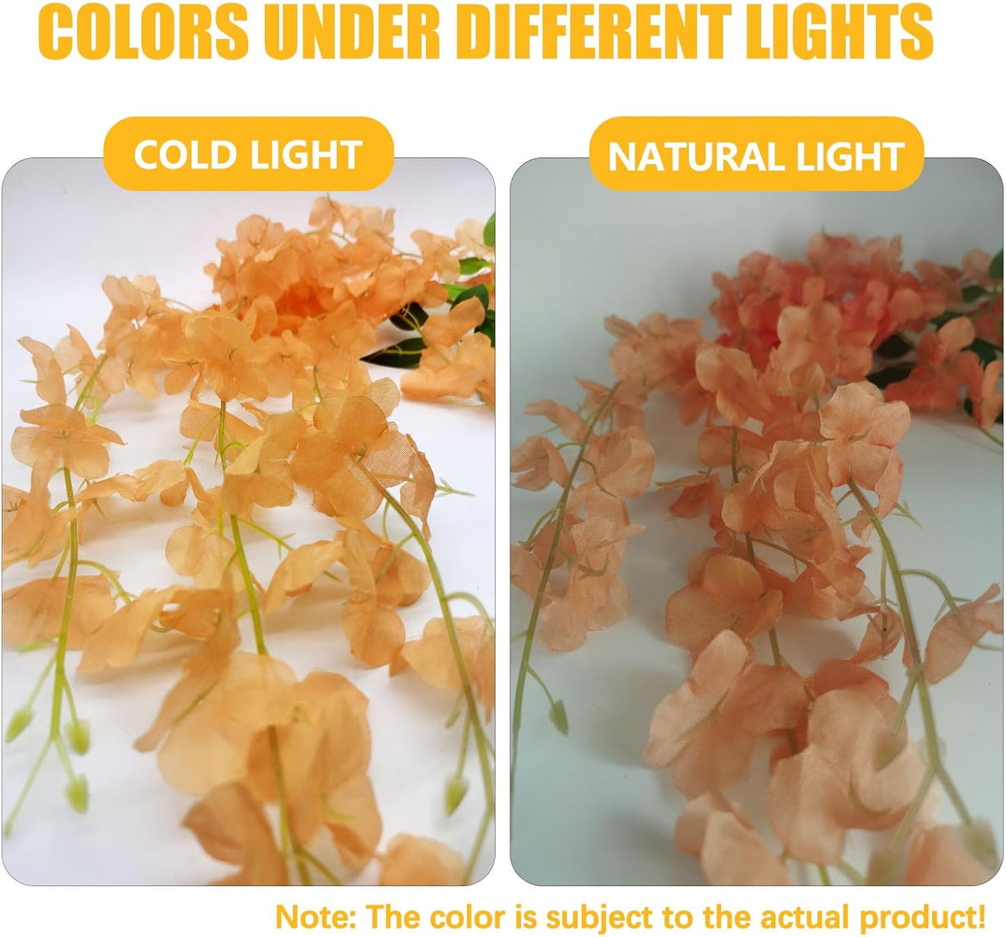 12 Pack Orange Wisteria Hanging Flowers, 3.44 Ft Fake Hanging Flowers, Artificial Wisteria Garland Vines for Wedding Room Backdrop Outdoor Patio Garden Decoration