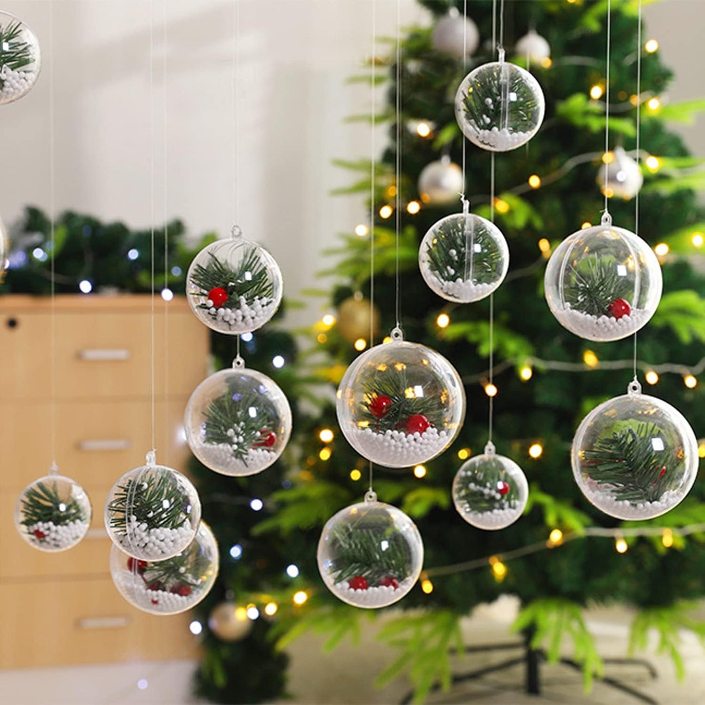 Fillable Christmas Ornaments Balls 80mm 10pk Clear Plastic Fillable Ornaments for Crafts, DIY Hanging Transparent Ball Ornaments for Christmas Tree Decorations Indoor Home Decor Wedding Party Supplies