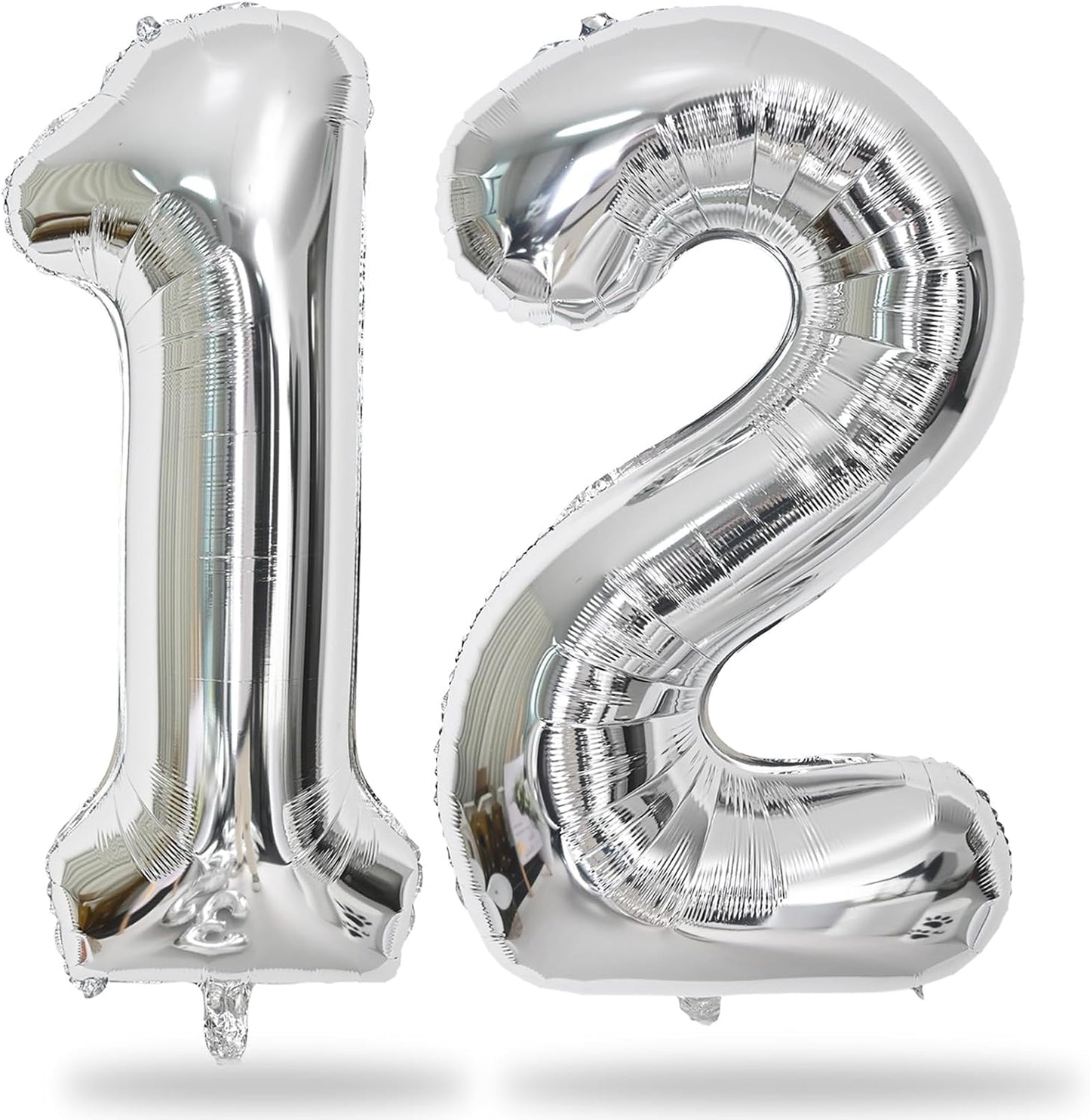 Silver 12th Birthday Balloons for Boys, 40 Inch Mylar Self Inflating 12 Balloon Number, Big Foil 1 and 2 Helium Balloons for Women Girls 21st Birthday Party Decorations Anniversary Decor Supplies